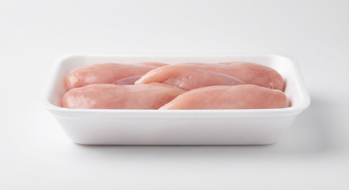 Fresh meat in white styrofoam Celluwa tray